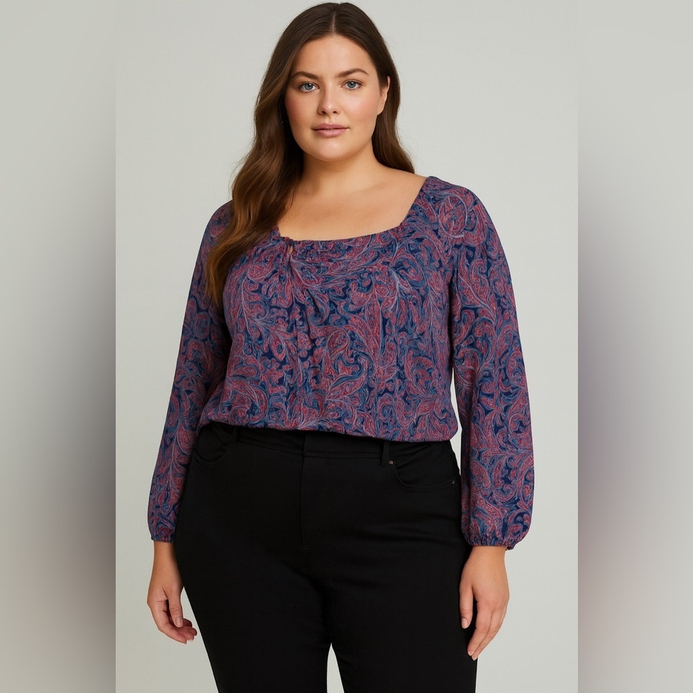 Hearts of Palm Paisley Blouse - Blue and Pink - Picture 3 of 9